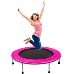 GYMAX 38" Folding Mini Trampoline Fitness Rebounder W/ Safety Pad Blue/pink