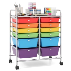 GYMAX Office Rolling Cart 12 Storage Drawer Studio Organizer Bins Scrapbook Paper Multicolor