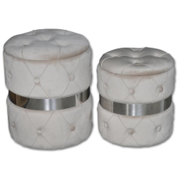 JESSAR - Round Ottoman / Footstool With Storage, From The Baron Collection, Set Of 2 Velvet In Beige