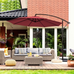 COSTWAY 10Ft Patio Offset Hanging Umbrella Easy Tilt Adjustment 8 Ribs Backyard