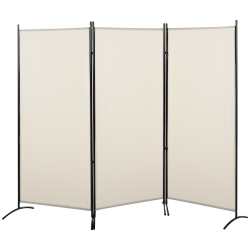 HOMCOM 3 Panel Room Divider, 6 Ft Double Hinged Folding Privacy Screen, Portable Freestanding Partition Wall Divider for Home Office In Beige