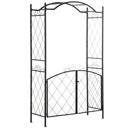 OUTSUNNY 7Ft Metal Garden Arch With Gate Climbing Planter Frame Backyard Decor for Vines Morning Glory In Black