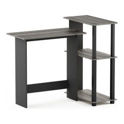 FURINNO Abbott Wood Corner Computer Desk With Bookshelf In French Oak Gray/black