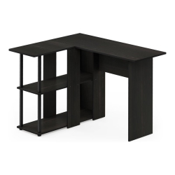 FURINNO Abbott Engineered Wood L-Shape Desk With Bookshelf In Espresso/black