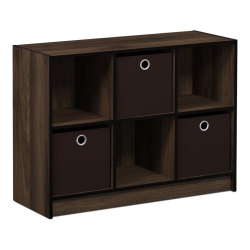 FURINNO Basic Wood 3X2 Bookcase Storage W/bins In Columbia Walnut/dark In Brown