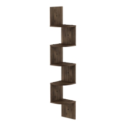 FURINNO Rossi Wood Wall Mount Floating Radial Corner Shelf In Columbia Walnut