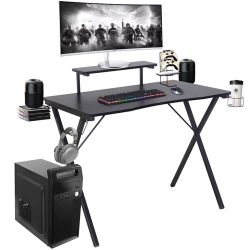 MOUSTACHE X Shaped Computer Desk Gaming Desk Table With Bulit-In Monitor Stand, Hook And Cup Holder, 2 Audio Baskets