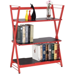 MOUSTACHE X-Shape Bookshelves Rack, 3-Tier Home Office Bookcase Multifunctional Storage Display Rack Shelving Organizer In Red