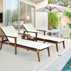 GYMAX 3PCs Outdoor Patio Lounge Chair Set W/ Folding Table Cushion In White