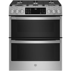 GE Profile 30" 6.7 Cu. Ft. Double Oven Slide-In Gas Air Fry Range (PCGS960YPFS) - Stainless