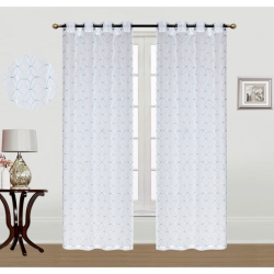 MAISON CONCEPTS INC Lurex Embroidered Sheer Panel W 8 Grom (Diamond) (Teal) (96") - Set Of 2