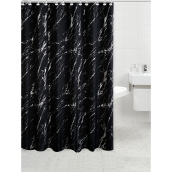MAISON CONCEPTS INC Polyester Foil Marble Printed Shower Curtain (Black) In Silver