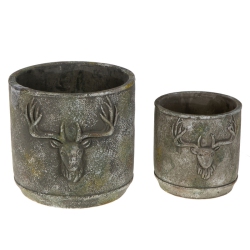 MAISON CONCEPTS INC 2 PC Cement Round Planter (Deer)
