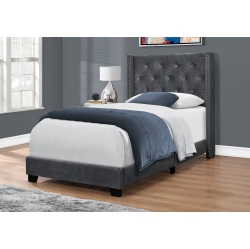 MONARCH Specialties I 5986T Bed - Twin Size / Dark Velvet With Chrome Trim In Grey