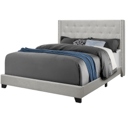MONARCH Specialties I 5985Q Bed - Queen Size / Light Velvet With Chrome Trim In Grey