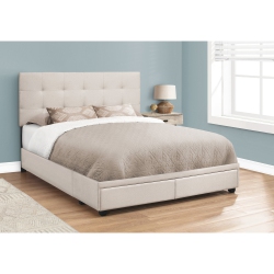 MONARCH Specialties I 6021Q Bed, Queen Size, Platform, Bedroom, Frame, Upholstered, Linen Look, Wood Legs, Beige, Black, Transitional