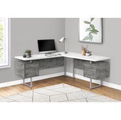 MONARCH Specialties I 7618 Computer Desk - 70" Long / White/ Concrete/ Metal/ L/r In Silver