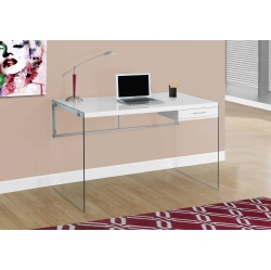 MONARCH Specialties I 7209 Computer Desk - 48" Long / Glossy / Tempered Glass In White