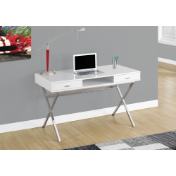 MONARCH Specialties I 7211 Computer Desk - 48" Long / Glossy / Chrome Metal In White