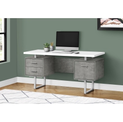 MONARCH Specialties I 7633 Computer Desk - 60" Long / White/ Concrete/ Silver Metal In Grey