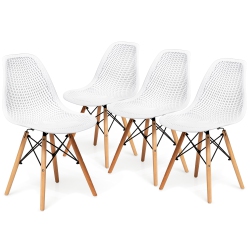 COSTWAY Set Of 4 Plastic Hollow Out Chair Mid Century Modern Wood-Leg Seat