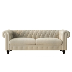 VIVA LIFESTYLE INC. Velvet Chesterfield 80.00" Rolled Arm Sofa - In Beige