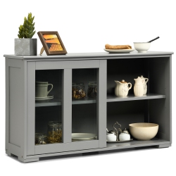 COSTWAY Kitchen Storage Cabinet Sideboard Buffet Cupboard W/ Sliding Door In Gray