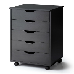 COSTWAY 5 Drawer Chest Storage Dresser Floor Cabinet Organizer With Wheels In Black