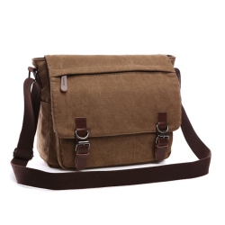 SPLURG'D Laptop Messenger Bag With Front Zipper. Waxed Canvas Water Resistant Large Capacity - In Brown