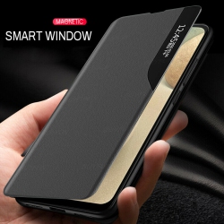 SMARTWORLD Smart Case Window View Leather Magnetic Stand Fundas Phone Cover Coque for Samsung Galaxy S21 (Black)