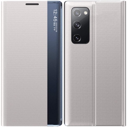 SMARTWORLD Smart Clear View Flip Phone Case Leather Kickstand Cover for Samsung Galaxy S21 Ultra (Gray)