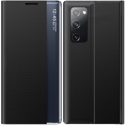 SMARTWORLD Smart Clear View Flip Phone Case Leather Kickstand Cover for Samsung Galaxy S21 Ultra (Black)