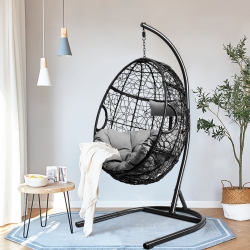 COSTWAY Hammock Chair With Stand Hanging Cushioned Swing Egg Chair for Indoor