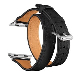 SAMA Slim Fit Double Tour Stitching Genuine Leather Band 38/40MM for Apple Watch Series 4 3 2 1 In Black