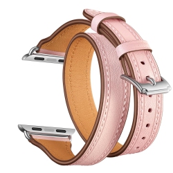 SAMA Slim Fit Double Tour Stitching Genuine Leather Band 38/40MM for Apple Watch Series 4 3 2 1 Rose In Gold