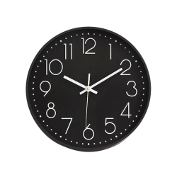 SAVEONMANY 12"modern Silent Wall Clock, Round, Plastic - In Black