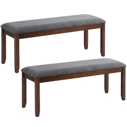 COSTWAY Set Of 2 Dining Bench Rubber Wood Upholstered Padded Bedroom Seat