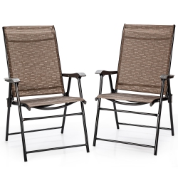 COSTWAY 2PCs Outdoor Patio Folding Chair Camping Portable Lawn Garden W/armrest