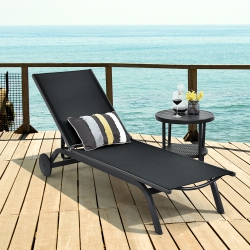 COSTWAY Outdoor Patio Lounge Chair Chaise Reclining Aluminum Fabric Adjustable