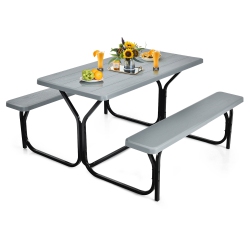 GYMAX Picnic Table Camping Picnic Bench Set Backyard Garden Patio Dining Party