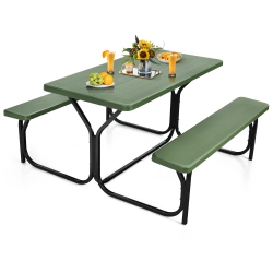 GYMAX Picnic Table Camping Picnic Bench Set Backyard Garden Patio Dining Party