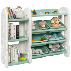 GYMAX Kids Toy Storage Organizer W/bins & Multi-Layer Shelf for Bedroom Playroom Blue/green