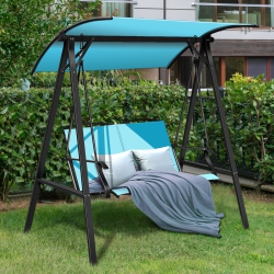 GYMAX Patio Canopy Swing Outdoor Swing Chair 2-Person Canopy Hammock In Turquoise
