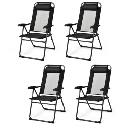 GYMAX 4PC Folding Chairs Adjustable Reclining Chairs With Headrest Patio Garden In Black