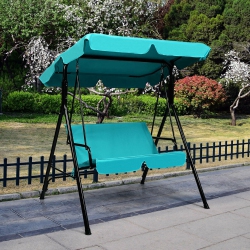 GYMAX Outdoor Swing Canopy Patio Swing Chair 2-Person Canopy Hammock In Blue