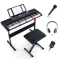 GYMAX 61-Key Portable Electronic Keyboard Piano W/ Stand & Stool Complete Digital Piano Set