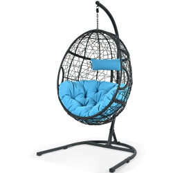 GYMAX Hanging Hammock Chair Egg Swing Chair W/ Cushion Pillow Stand In Blue