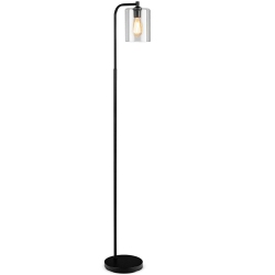 GYMAX Industrial Floor Lamp W/ Glass Shade Indoor Modern Tall Pole Lamp for Office