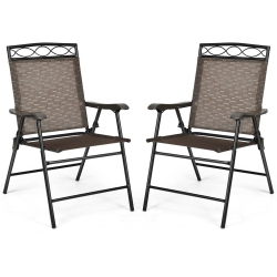 GYMAX 2PCs Folding Chairs Patio Garden Outdoor W/ Steel Frame Armrest Footrest