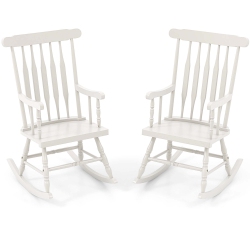 GYMAX 2PCs Wooden Rocking Chair Single Rocker Indoor Garden Patio Yard In White